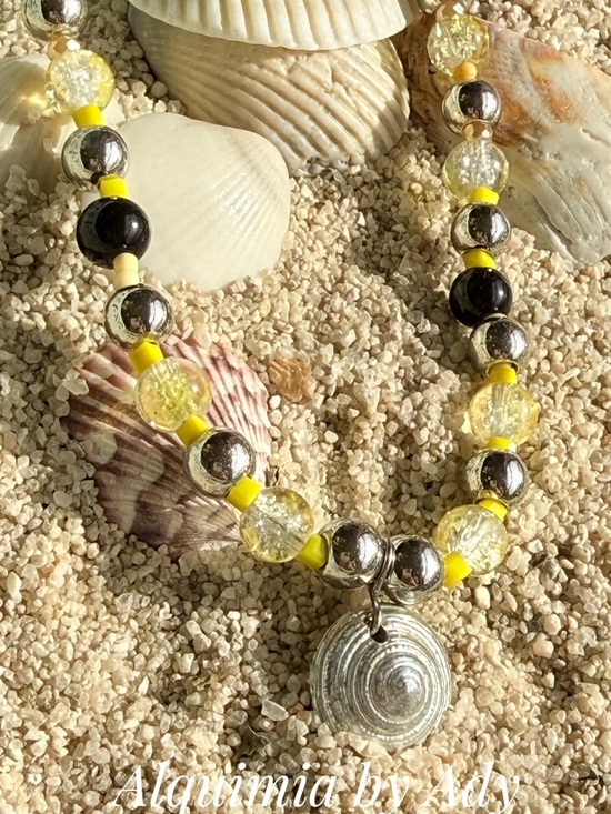 Alquimia Jewelry - citrine onyx beaded ball necklace/manifesting abundance SILVER SHELL 🐚